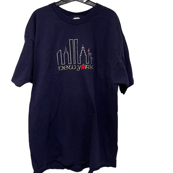 Mens Short Sleeve New York City Blue Heavy Cotton T shirt XXL Fruit of the Loom - Picture 1 of 7